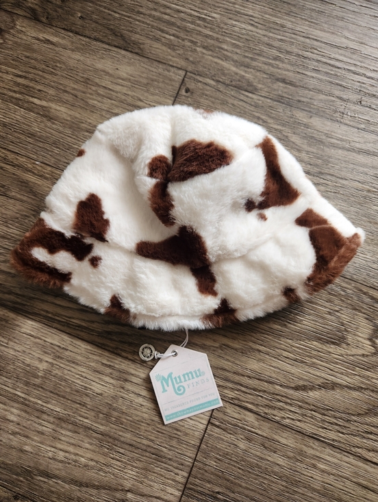 Show Me Your MuMu Accessories - NWT Show Me Your MuMu Faux Fur Cow Print Bucket Hat in White & Brown